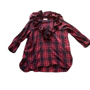 Ralph Lauren Denim & Supply XL Red & Black Plaid Ruffle Tue Font Blouse Top